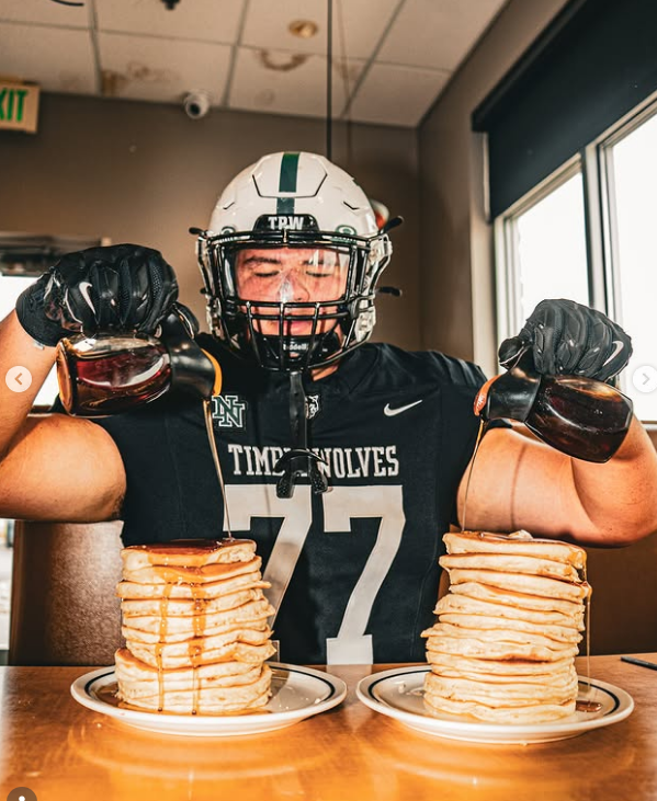 Syrup pour over stacked pancakes